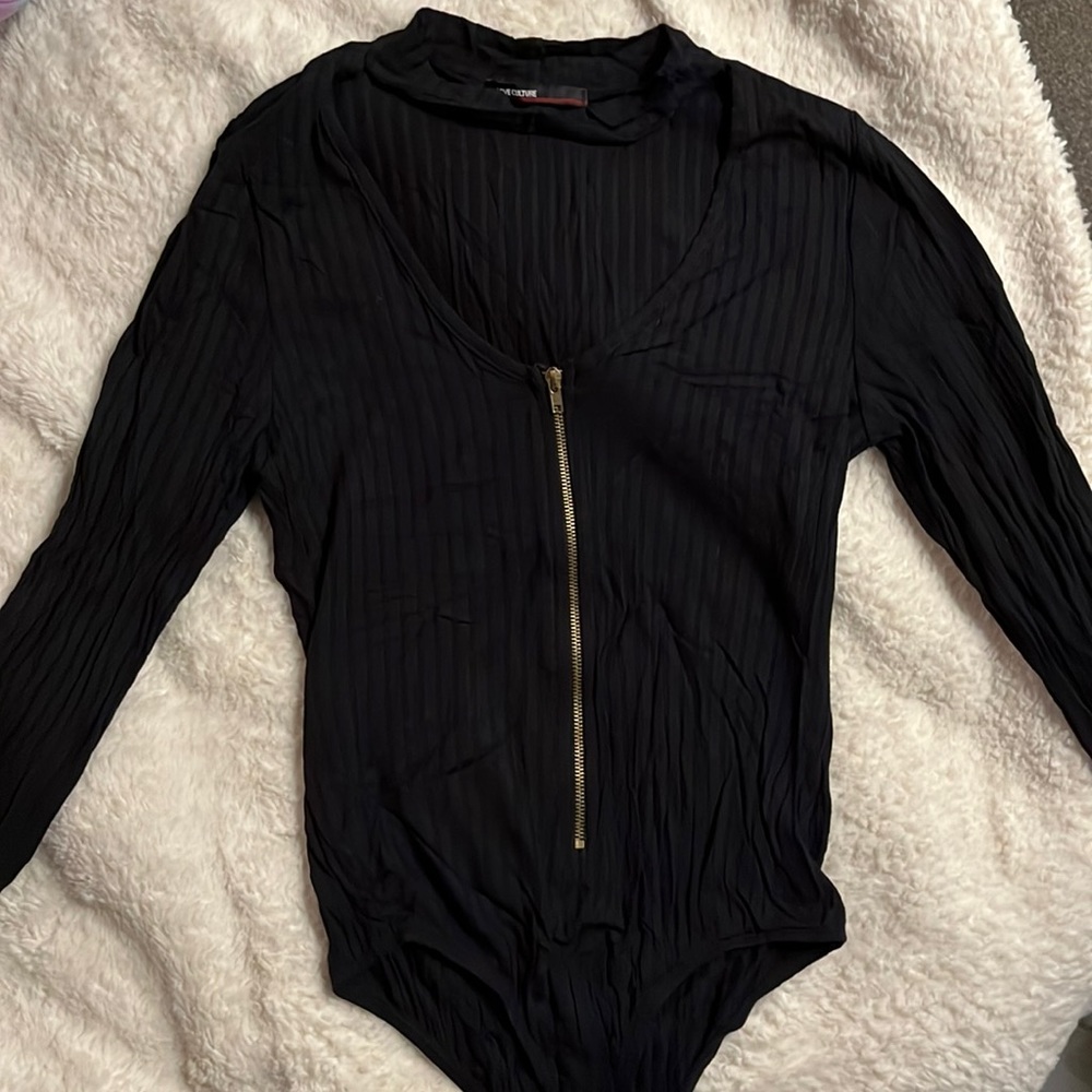Long Sleeve Choker Bodysuit With Zipper